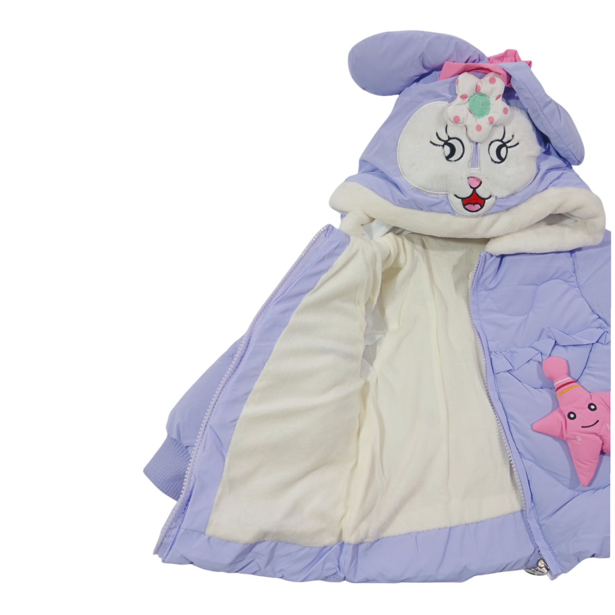 Winter Cotton-Padded Purple Jacket Cute Cartoon Pattern Bunny Ears Furry