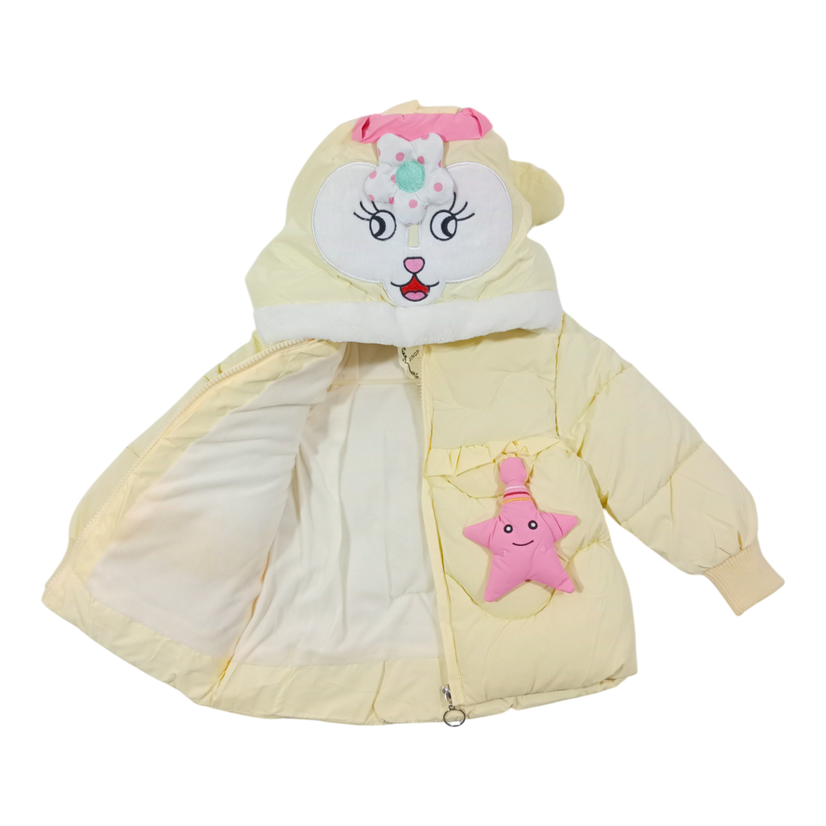 Winter Cotton-Padded Yellow Jacket Cute Cartoon Pattern Bunny Ears Furry
