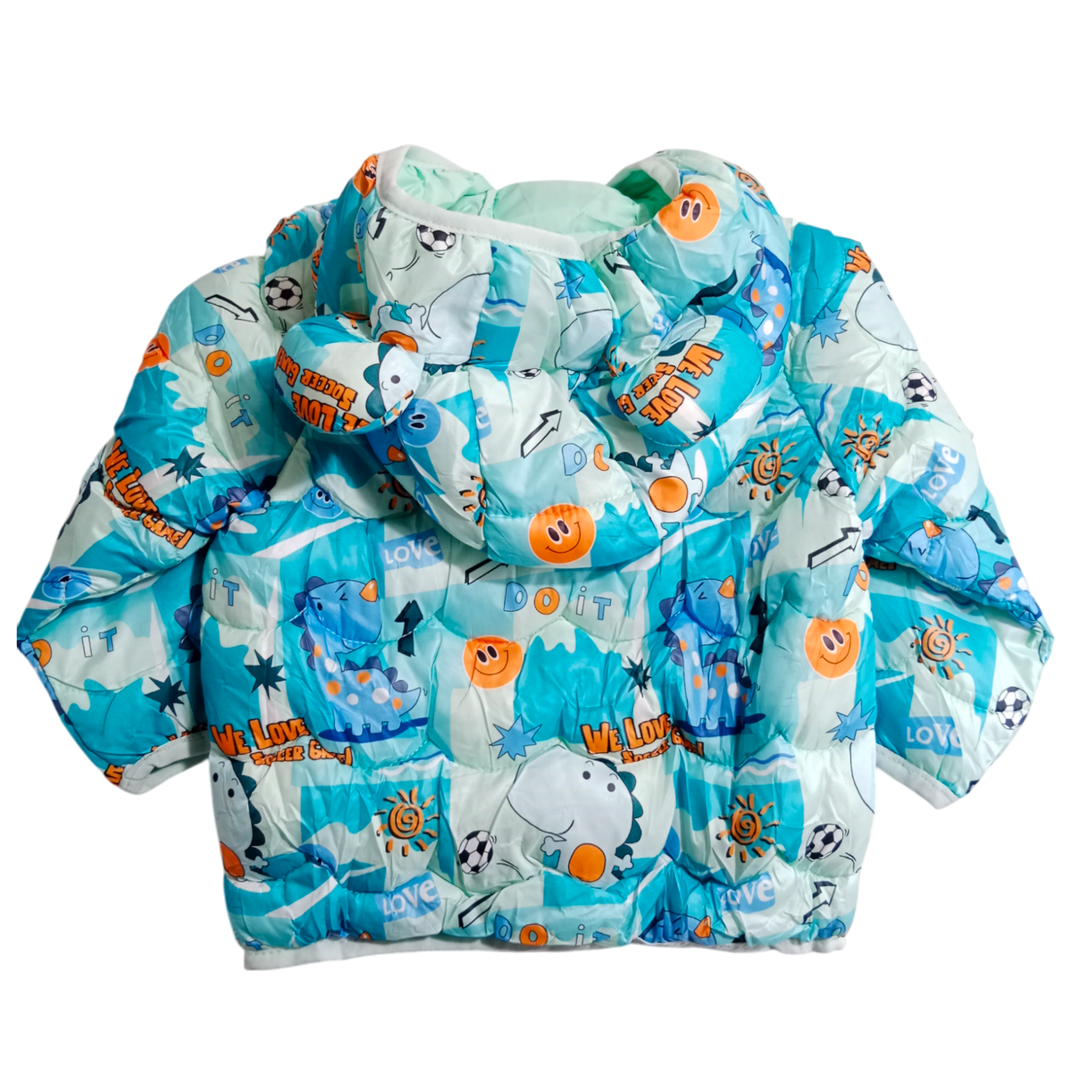 Soccer Dino Print Sea Green warm Puffer Jacket