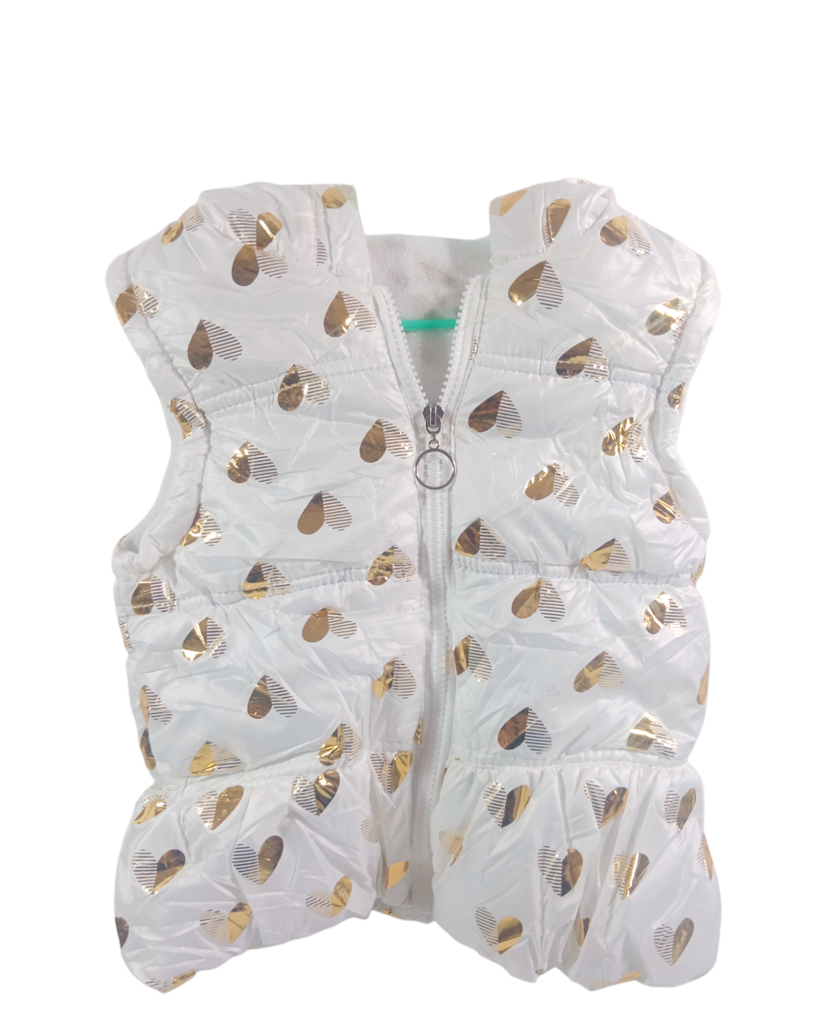 Baby Girls White With Gold Hearts Puffer Jacket