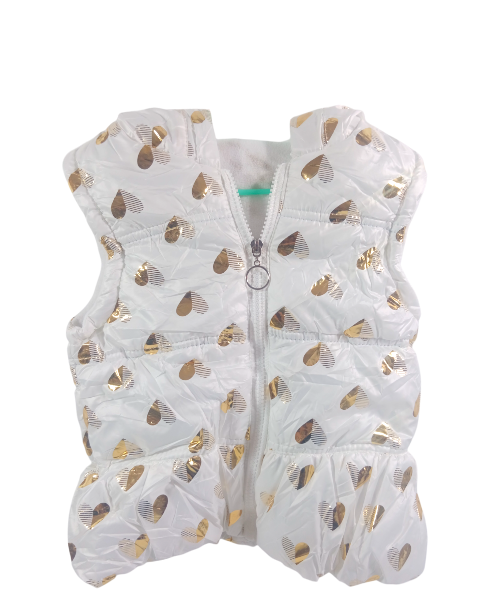 Baby Girls White With Gold Hearts Puffer Jacket