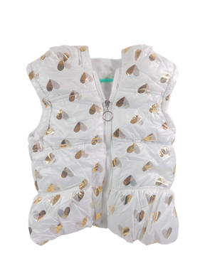 Baby Girls White With Gold Hearts Puffer Jacket