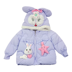 Winter Cotton-Padded Purple Jacket Cute Cartoon Pattern Bunny Ears Furry