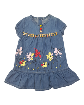 Flowery Embroidered Denim Dress