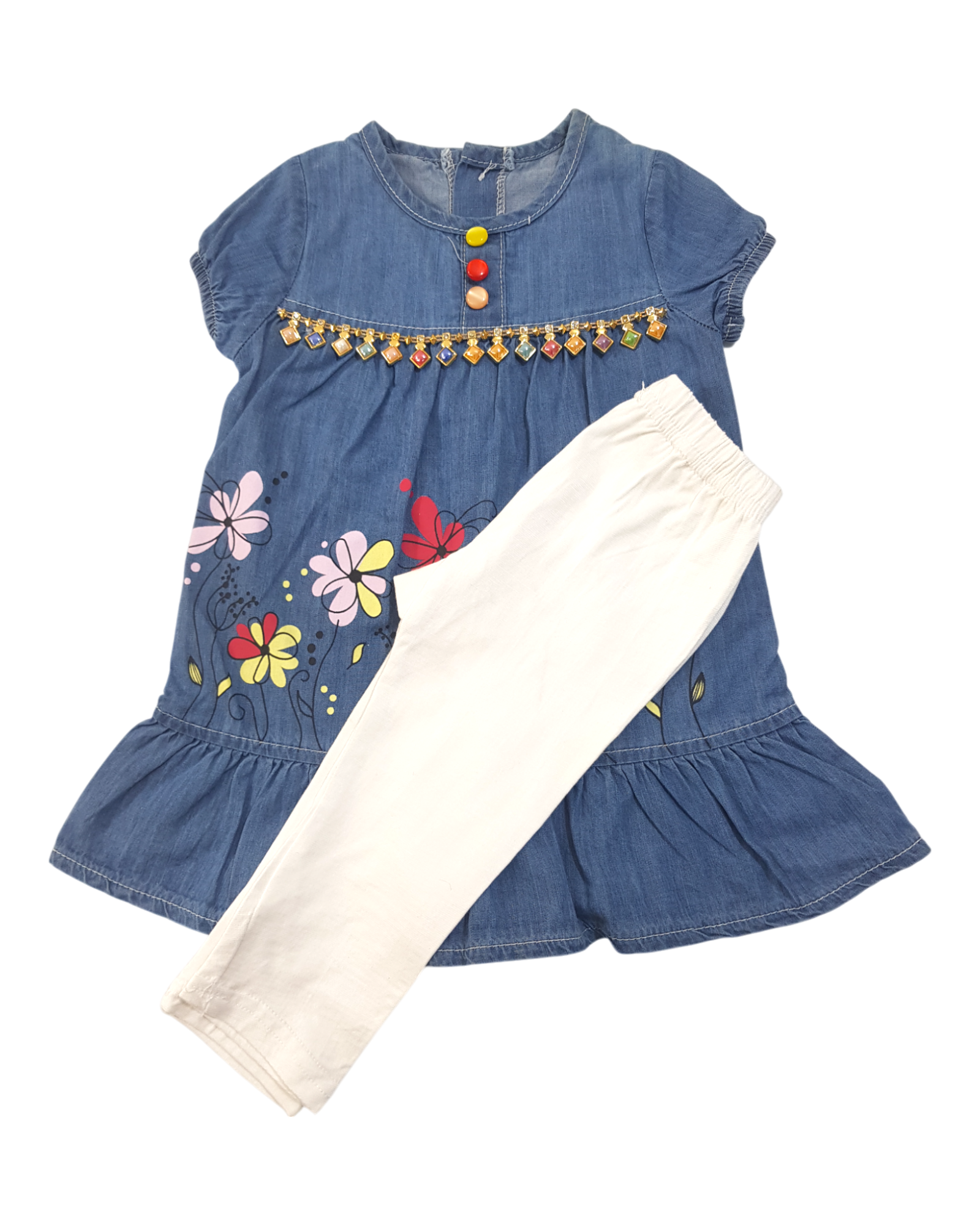 Flowery Embroidered Denim Dress