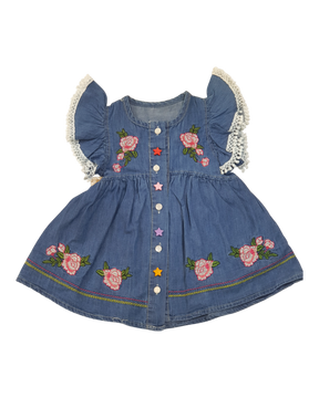 Flowery Embroidered Denim Dress