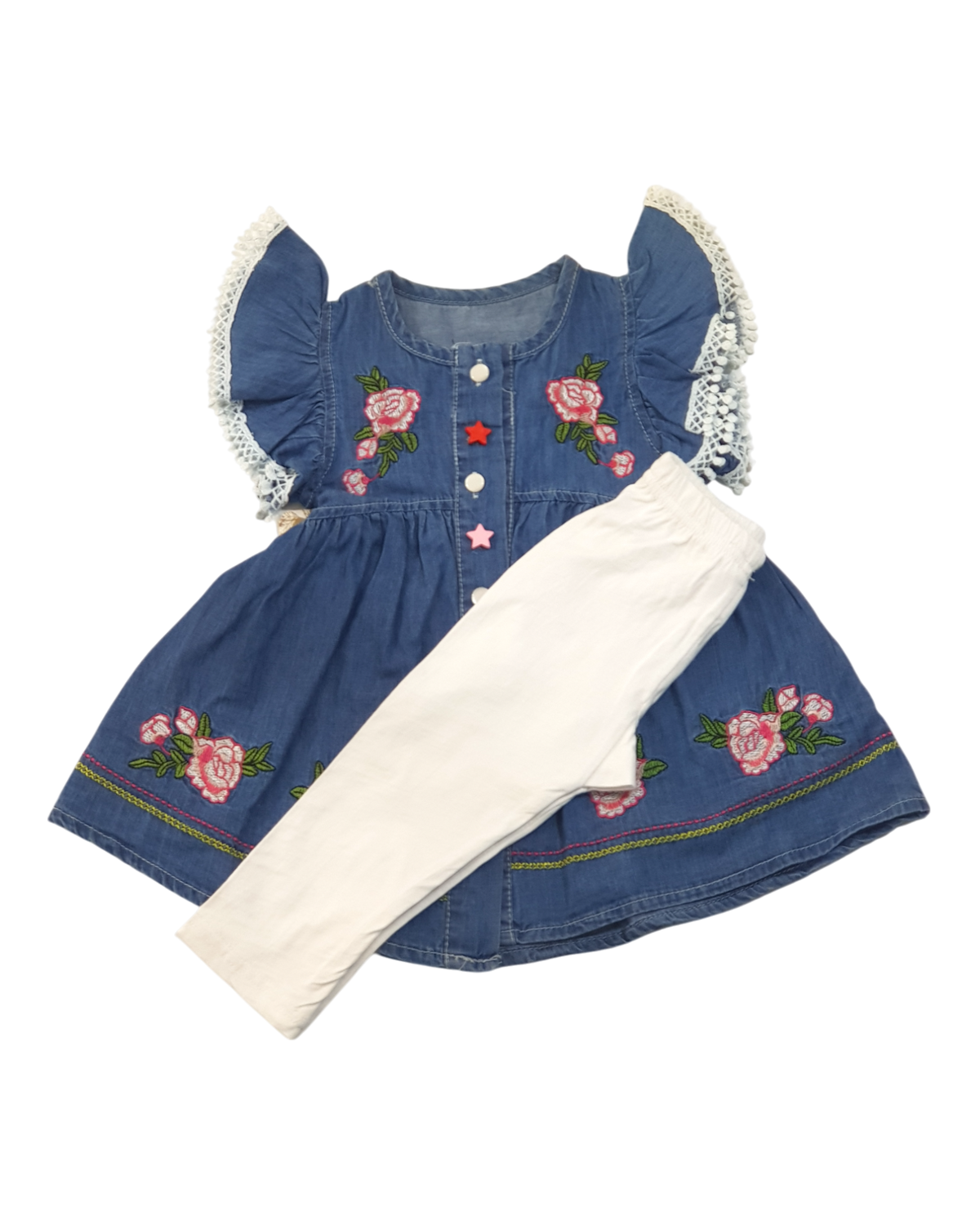 Flowery Embroidered Denim Dress