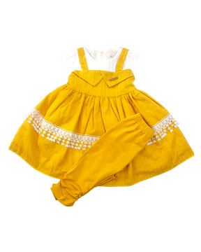 Baby Girl Embroidered Yellow Dress With Trouser