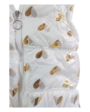 Baby Girls White With Gold Hearts Puffer Jacket