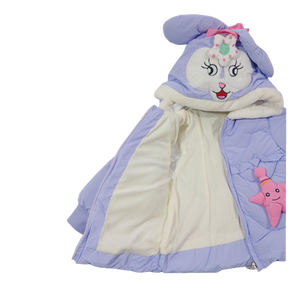 Winter Cotton-Padded Purple Jacket Cute Cartoon Pattern Bunny Ears Furry