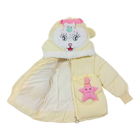 Winter Cotton-Padded Yellow Jacket Cute Cartoon Pattern Bunny Ears Furry