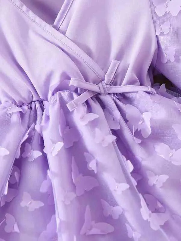 Girls Elegant Princess Dress Short Puff / Long Sleeve 3D Butterfly Dress