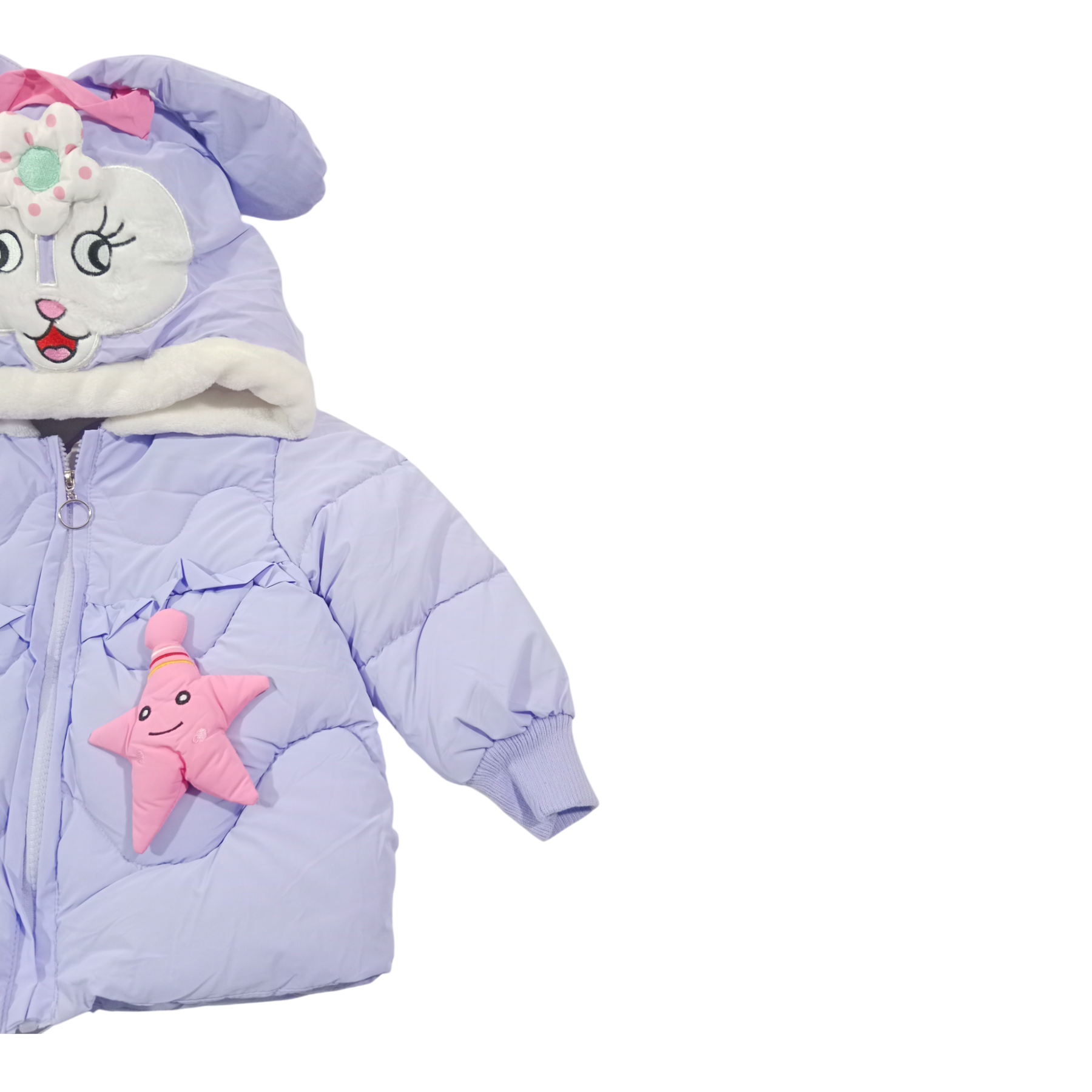 Winter Cotton-Padded Purple Jacket Cute Cartoon Pattern Bunny Ears Furry