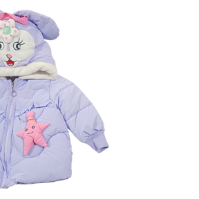 Winter Cotton-Padded Purple Jacket Cute Cartoon Pattern Bunny Ears Furry