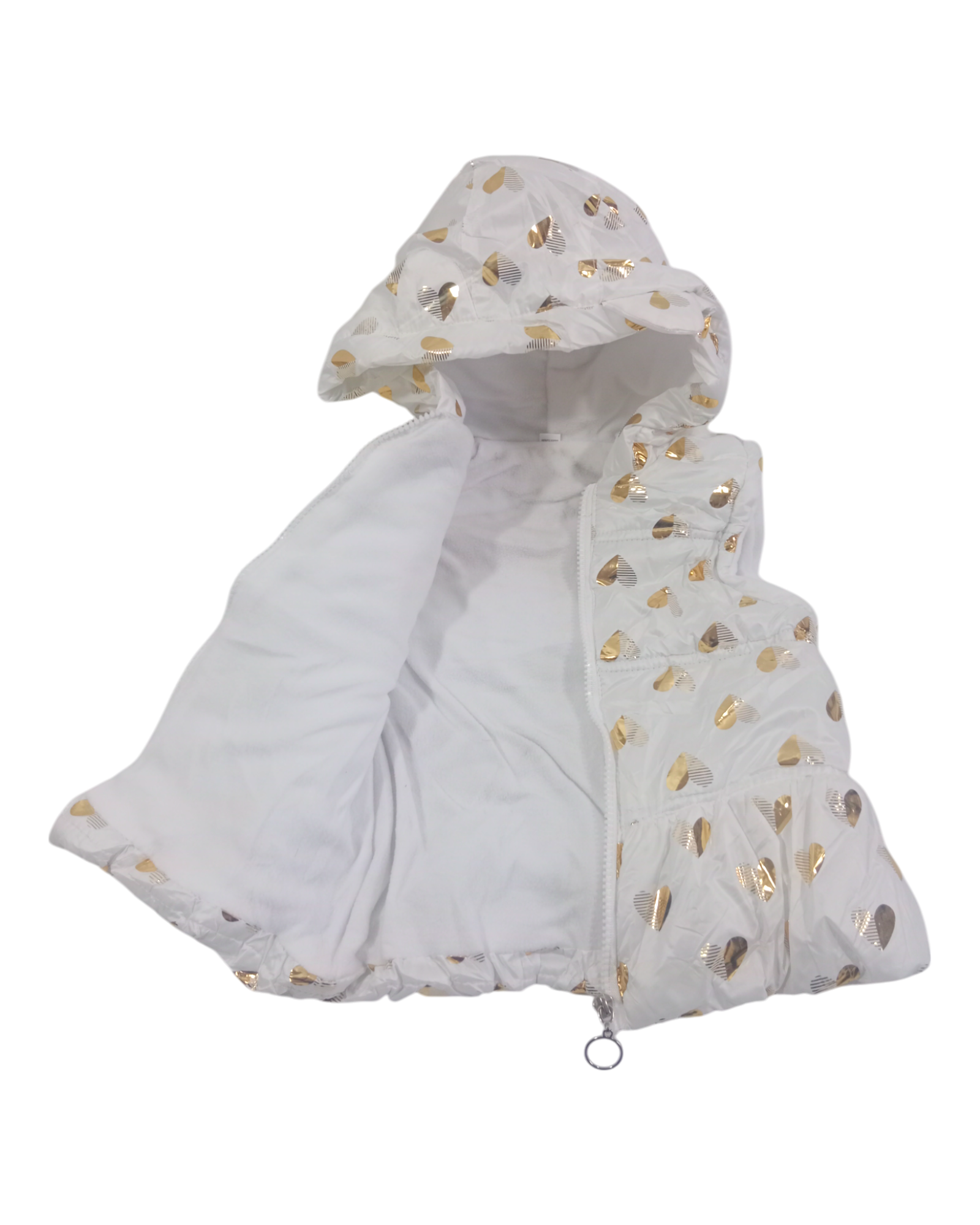 Baby Girls White With Gold Hearts Puffer Jacket