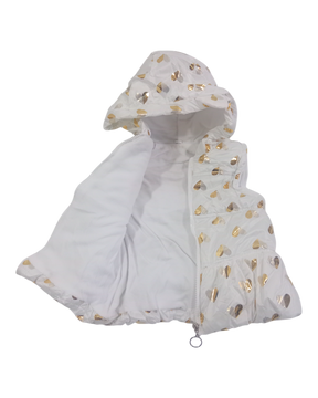 Baby Girls White With Gold Hearts Puffer Jacket