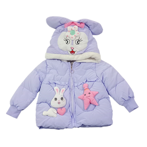 Winter Cotton-Padded Purple Jacket Cute Cartoon Pattern Bunny Ears Furry