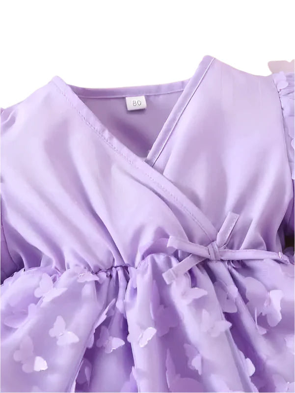 Girls Elegant Princess Dress Short Puff / Long Sleeve 3D Butterfly Dress