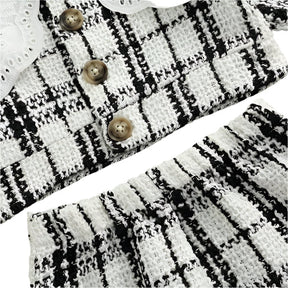 Baby Girls Lace Collar Plaid Skirt Set Knitted Long Sleeve Set