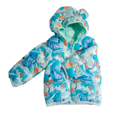 Soccer Dino Print Sea Green warm Puffer Jacket