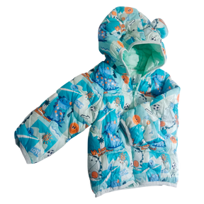 Soccer Dino Print Sea Green warm Puffer Jacket