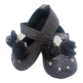 Shimmery Black & Pink Heart With Bow Baby Girl Shoes