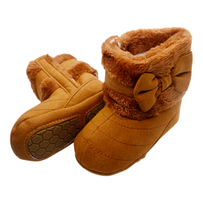 Winter Rubber Sole Cute Bow Warm Plush Pom Snow Shoes Warm Baby Walking Shoes