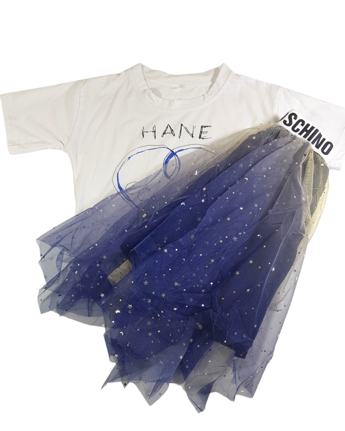 Puffy Princes Dress Mesh Party With Gold Glitter Stars