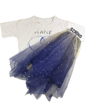 Puffy Princes Dress Mesh Party With Gold Glitter Stars