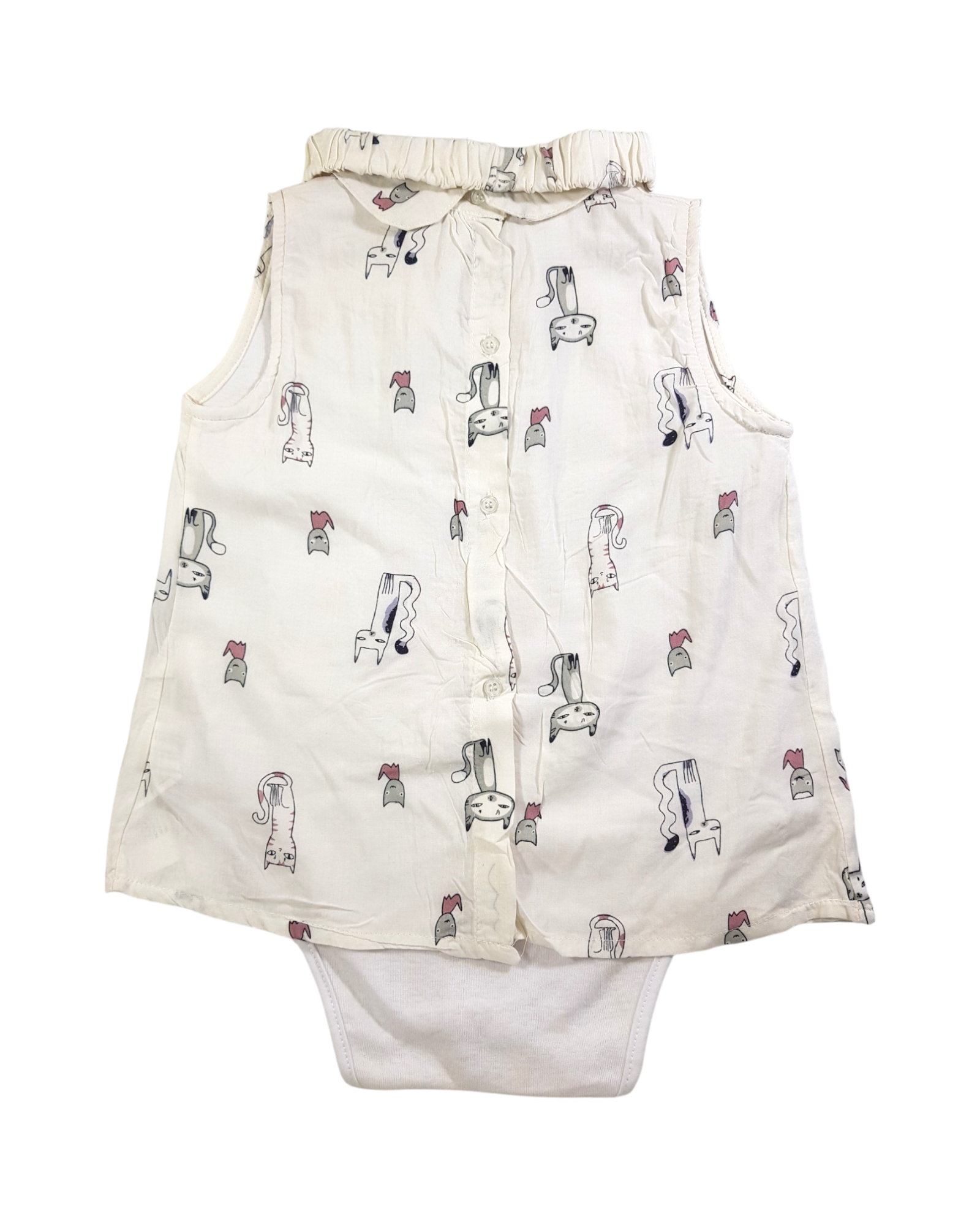 White Romper With Cat Printing Dress