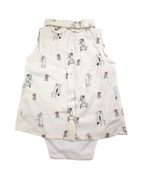White Romper With Cat Printing Dress