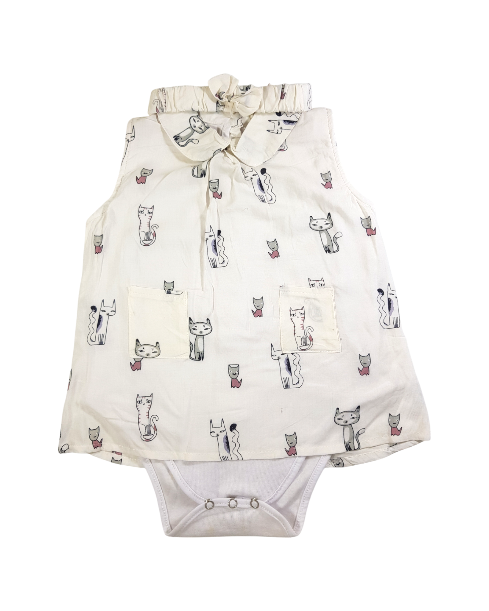 White Romper With Cat Printing Dress