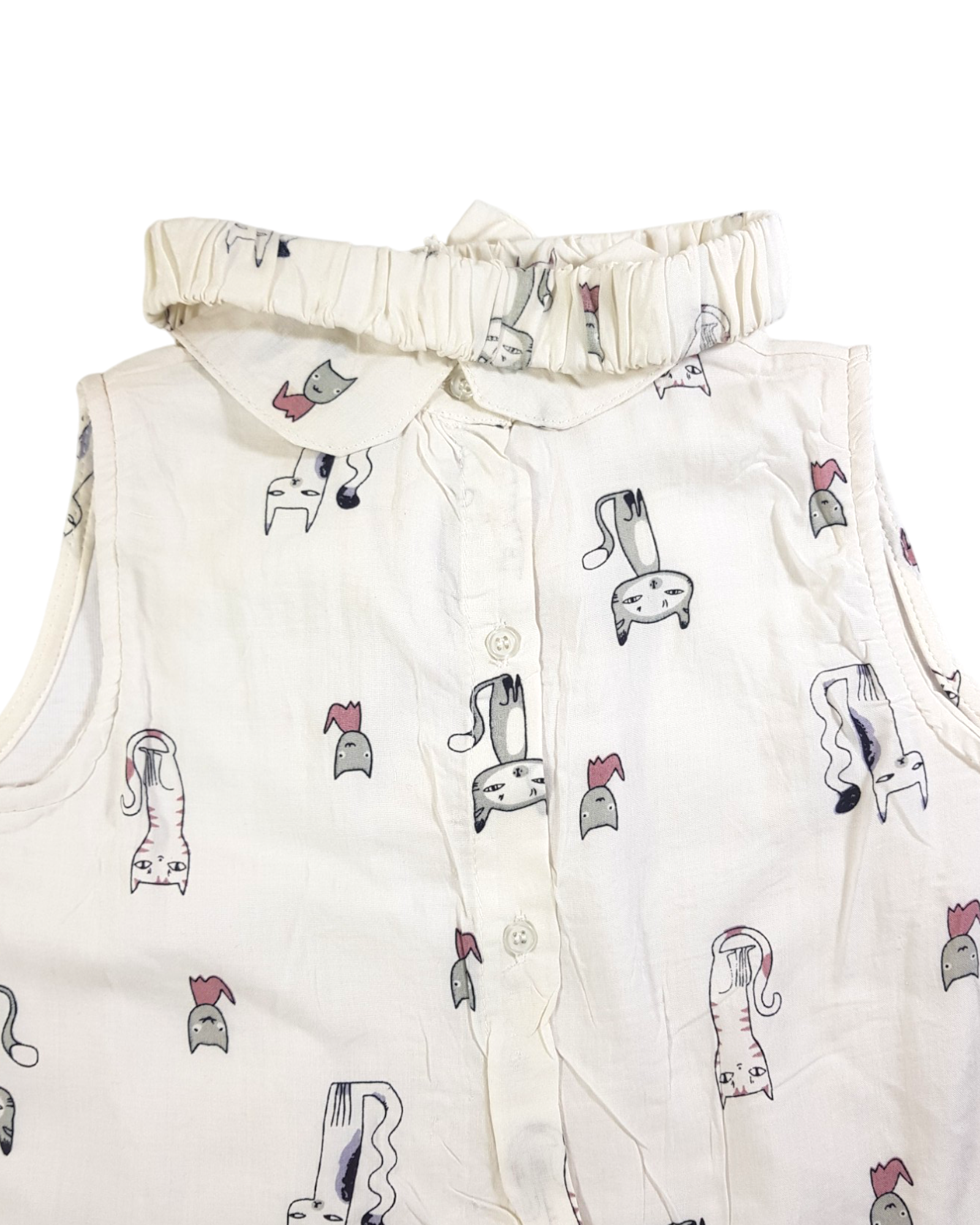 White Romper With Cat Printing Dress