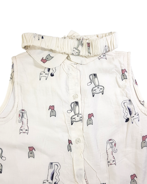 White Romper With Cat Printing Dress