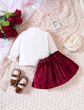 Baby Girl Princess Spring White Top Long Sleeve With Red Mini Skirt