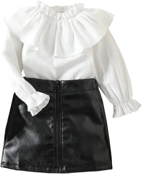 Toddler Baby Girl Fall Outfit Ruffle Long Sleeve Knit Blouse Pullover Top Mini Skirt