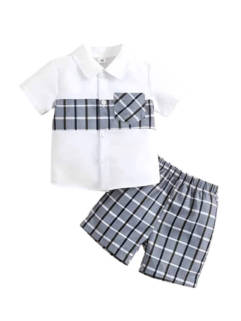 Baby Boys Stylish Half Sleeves Shirt With Checked Shorts